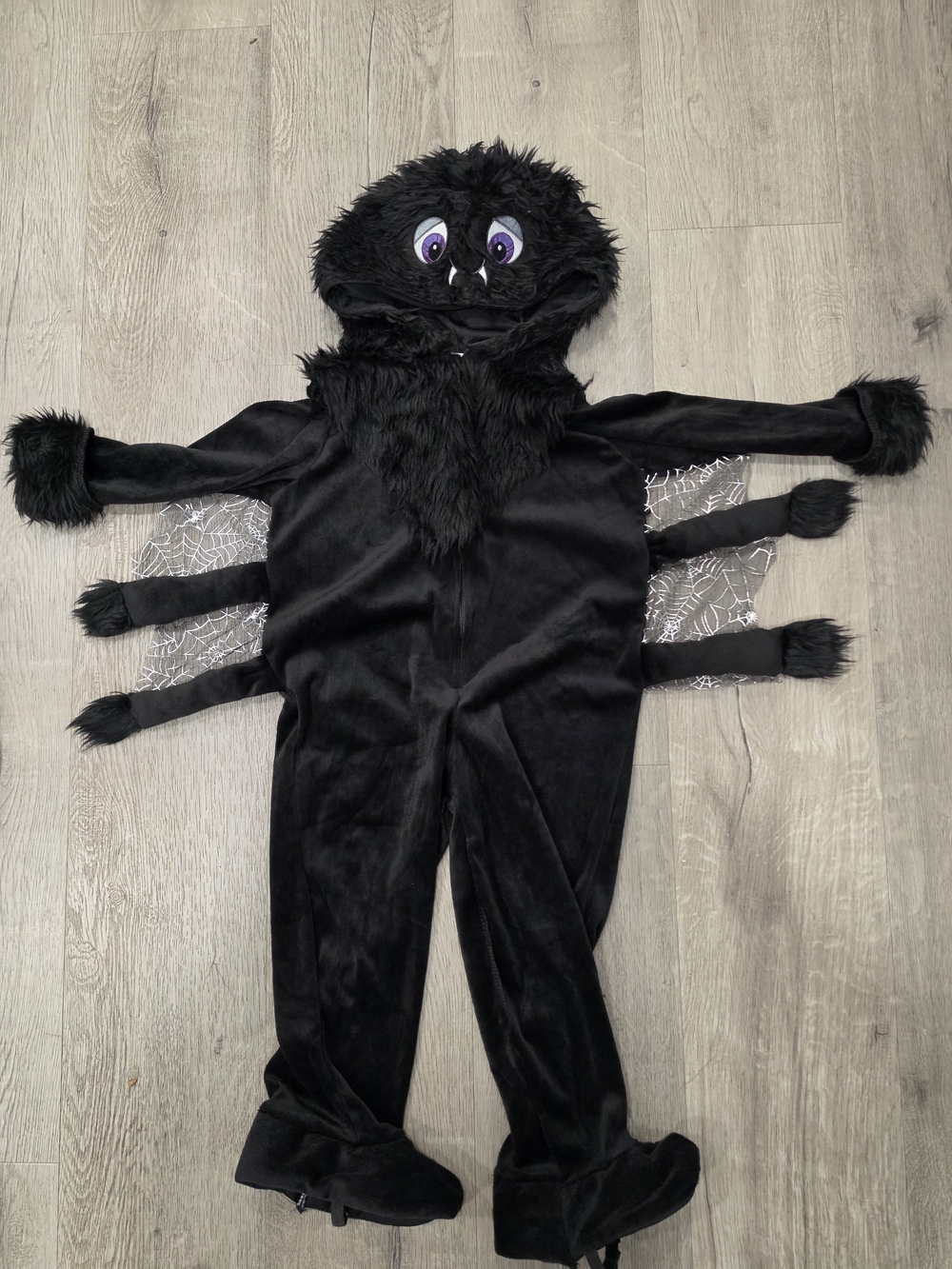 Kids Black Spider Costume Hooded One-Piece Size 2t Unisex Fuzzy Soft Pajama